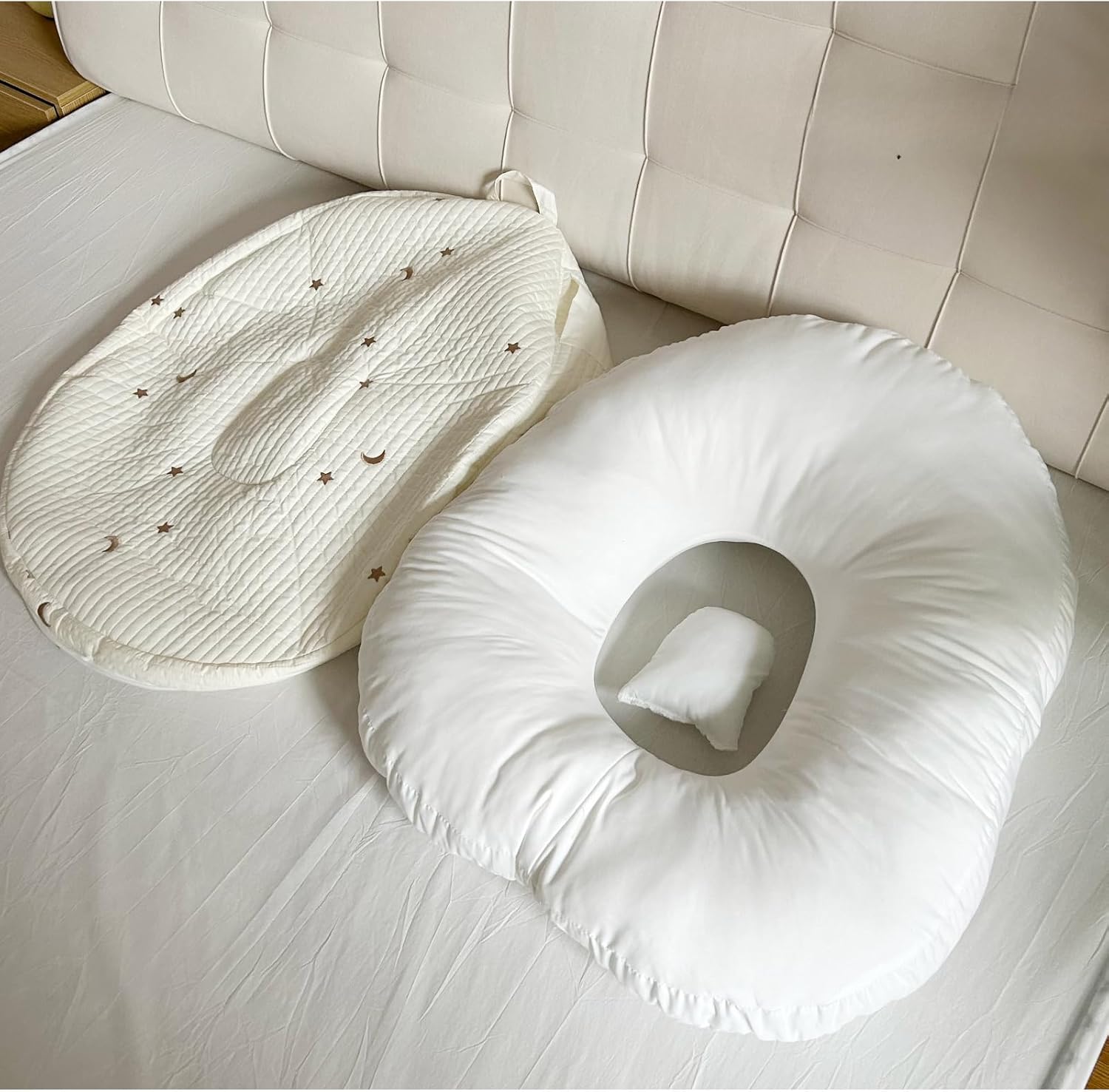 EFELIM Large Nest Pillow with Cotton Cover, Skin Friendly Lounger Pillow Multifunctional Soft Floor Lounger Pillow Baby Shower (Silvery, 23.6x29.5inch)