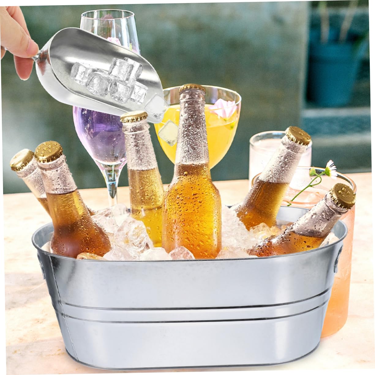 Secchiello Ghiaccio Acciaio Inossidabile 15L, Portabottiglie Vino Birra, 2