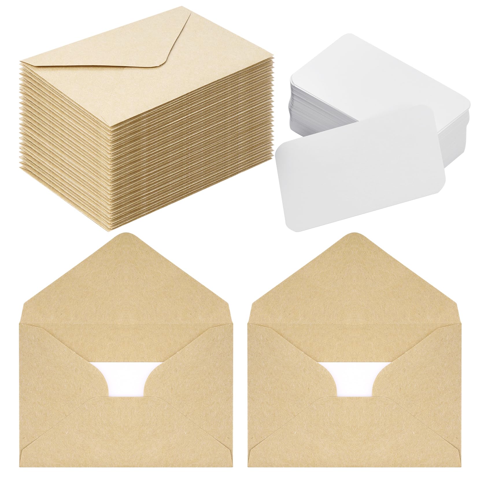 jiebor 100 Sets Small Kraft Envelopes with Small Blank Gift Business Card Wedding Invitation Pocket Envelopes for Graduations Wedding Shower Holiday 2.7 x 4 Inch Brown — image 1