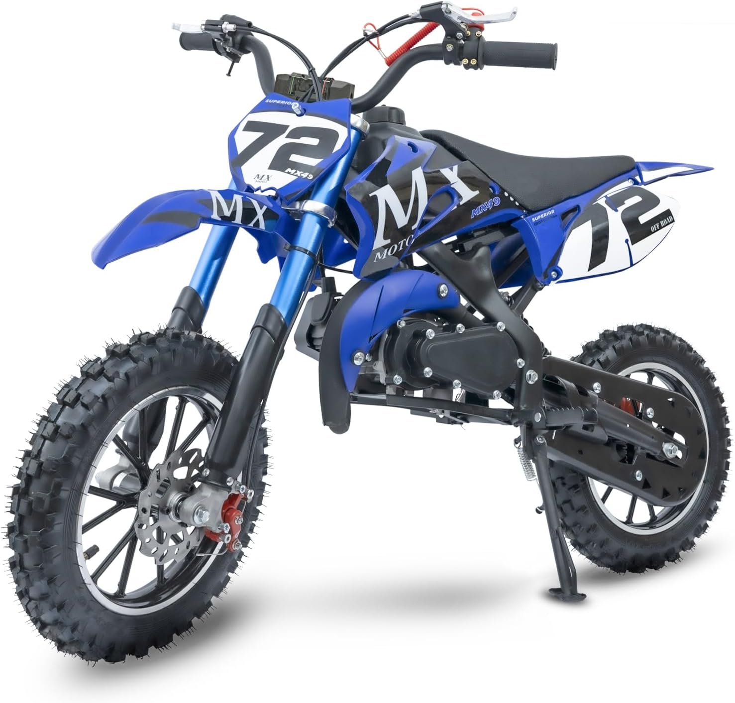 50cc Kids Dirt Bike Gas Powered Mini Dirt Bike 2-Stroke Off-Road with Suspension Brakes 50cc Class 24 MPH, Blue