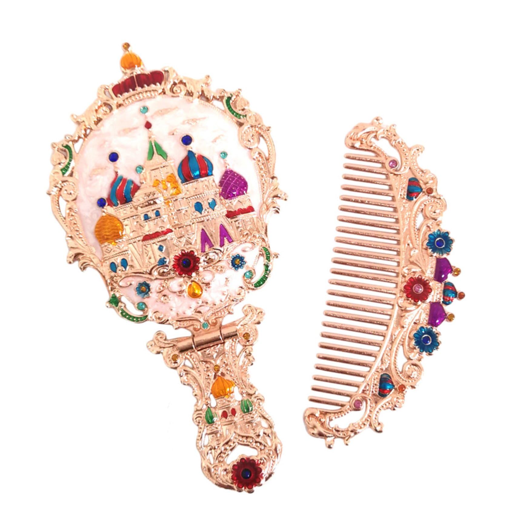 Set présent coiffeuse miroir or rose vintage à offrir pour une touche d'élégance