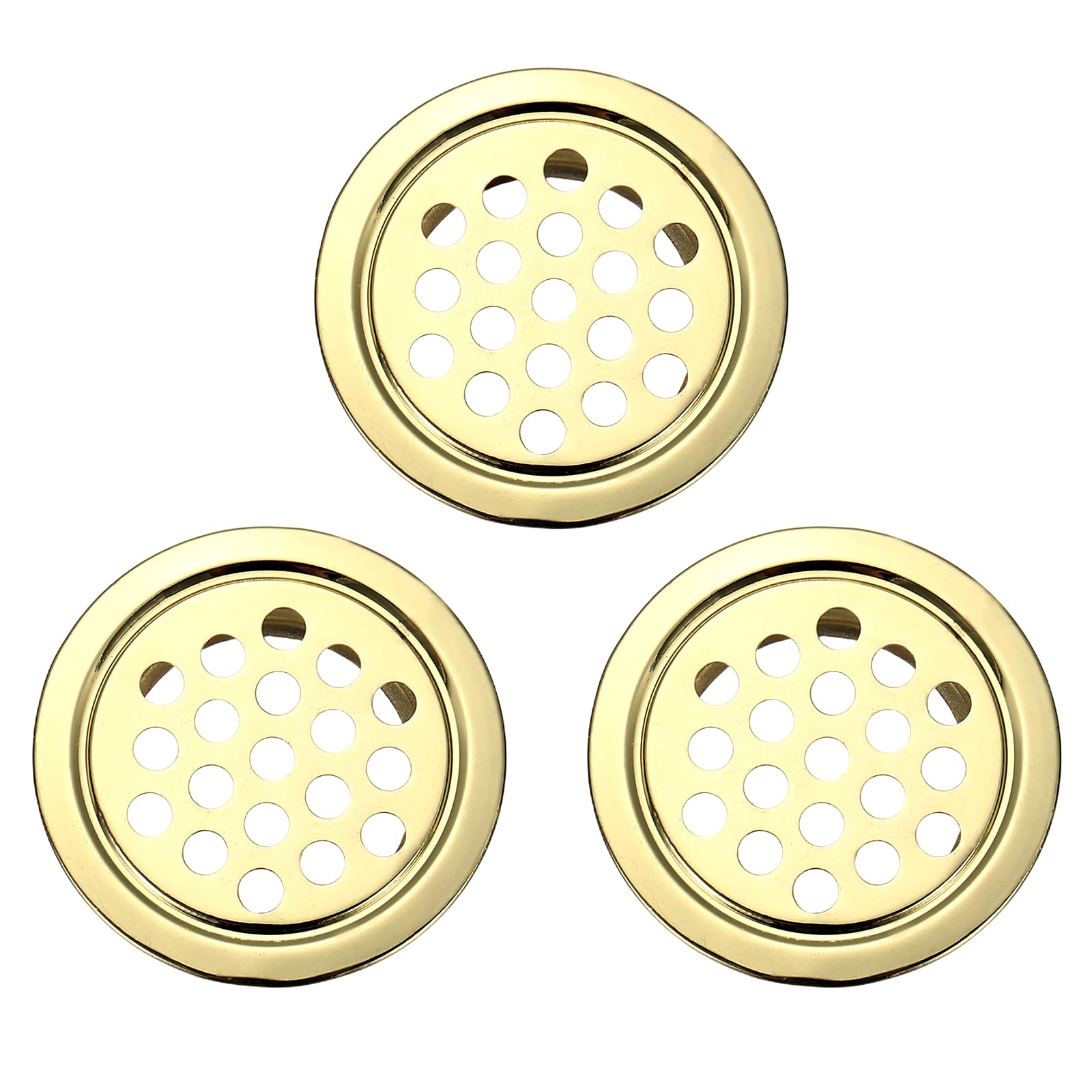 PATIKIL 2.1 Inch (53mm) Circular Air Vents, 3 Pack Stainless Steel Soffit Vent Louver Round Mesh Hole Flat Louver for Kitchen Bathroom Shoe Cabinet Wardrobe, Gold