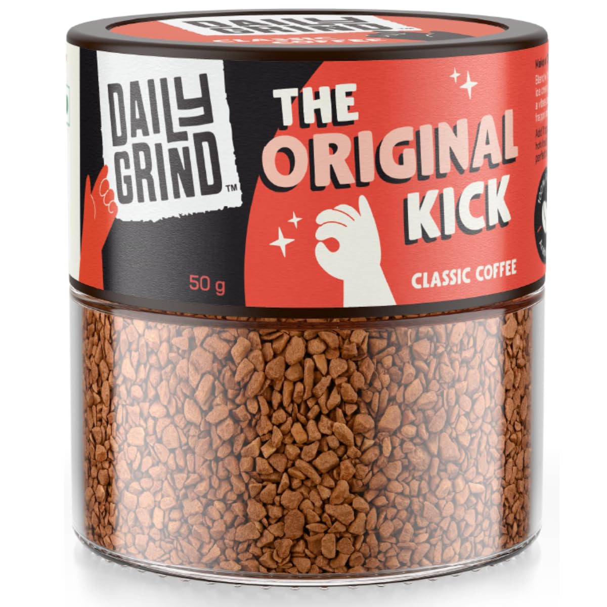 DAILYGRIND Classic Instant Coffee Powder | 100% Arabica Beans - Freeze-Dried | Strong and Intense Flavourful Coffe for Gifting | Hot and Cold Coffee | The Original Kick Aromatic Coffee 50g (25 Cups)