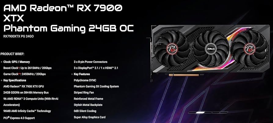Amazon.com: ASRock Phantom Gaming Radeon RX 7900 XTX 24GB OC GDDR6
