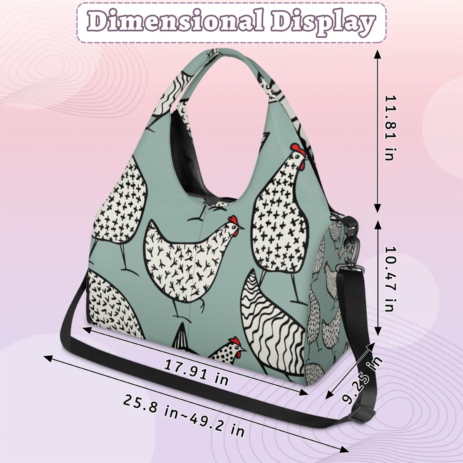 Eativisa Chicken Yoga Tote Bag - Women's Waterproof Gym Bag with Adjustable Shoulder Strap, Shoe Compartment, Multiple Pockets for Yoga Mat, Shoes (17.9 x 9.25 x 10.47 inches)