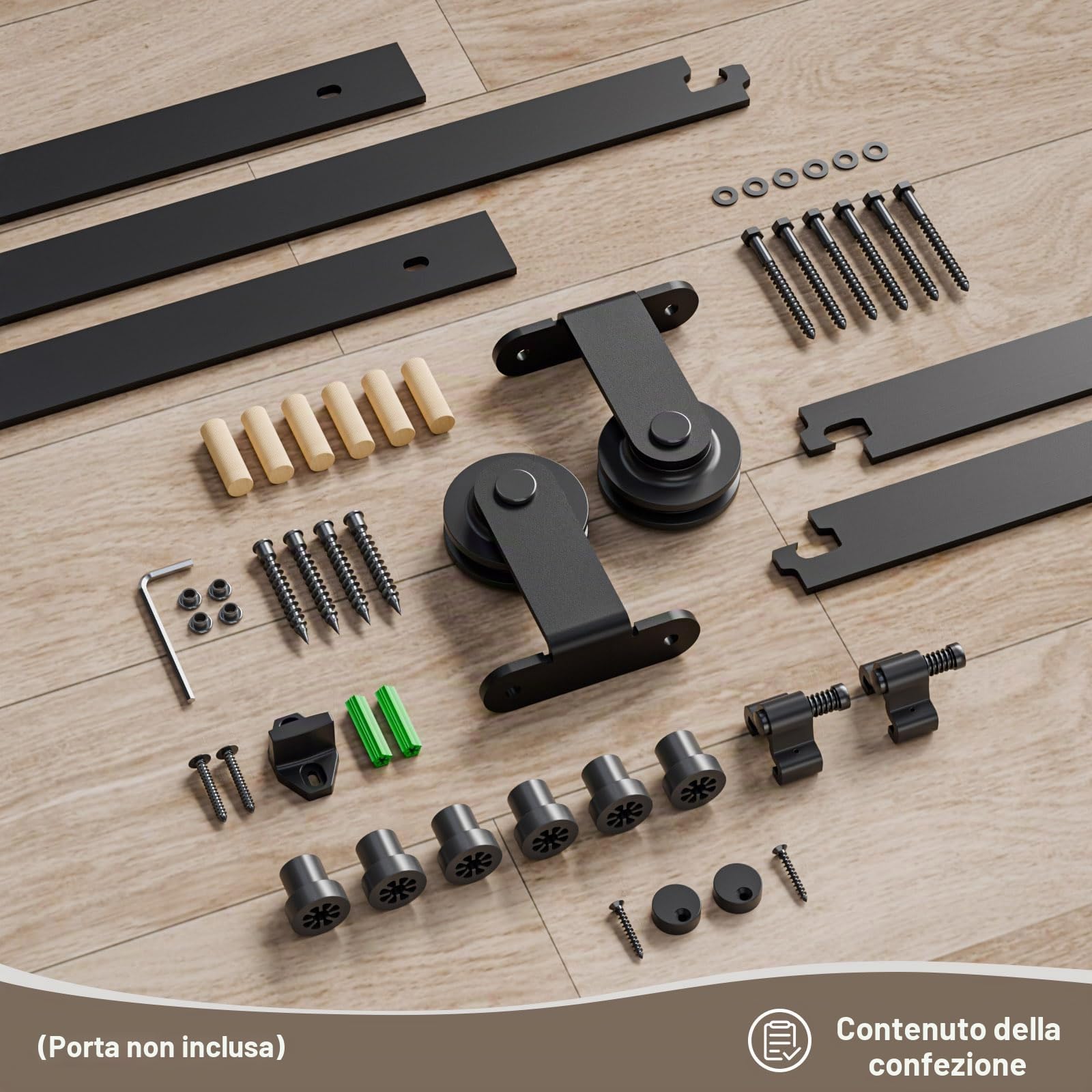 Kit Porta Scorrevole Nera 244cm per 1 Porta Scorrevole Interno Esterno Muro 122cm Larga, Piccola Ruota T-forma