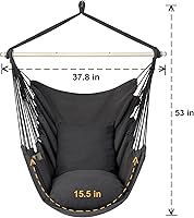 Vista 14 de Y- STOP Silla Hamaca Colgante Columpio de Cuerda, Máximo 500 Libras, 2 Cojines Incluidos, Silla Colgante Grande de Macramé con Bolsillo, Tejido