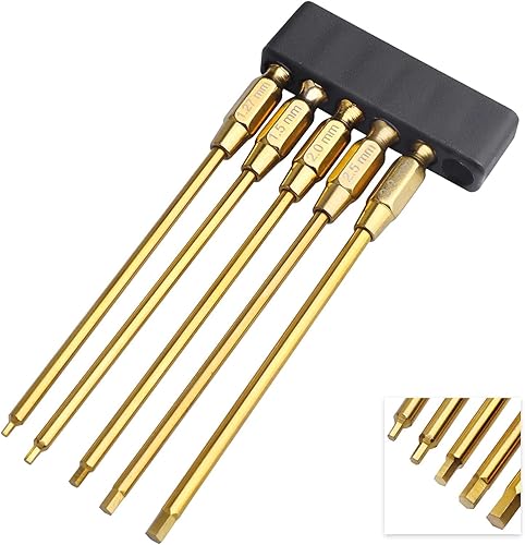 Miniatura 5 de Controladores de 1/4 de pulgada 0.050 in (0.05 pulgadas) 0.059 in 0.079 in 0.098 in 0.118 in titanio RC destornillador hexagonal conjunto de llaves