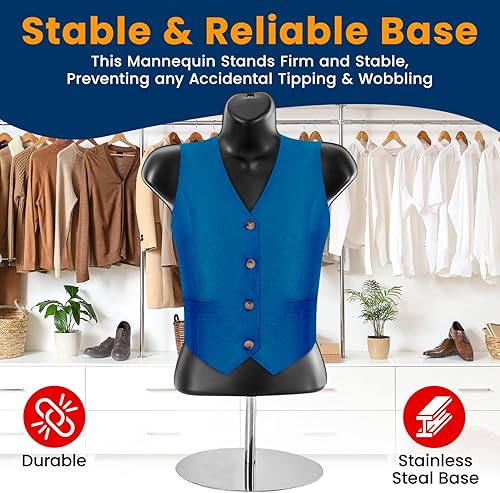 Miniatura 6 de Torso de maniquí femenino negro con soporte de metal, espalda hueca, forma de vestido apilable para exhibición de camisetas, encimeras, espectáculos