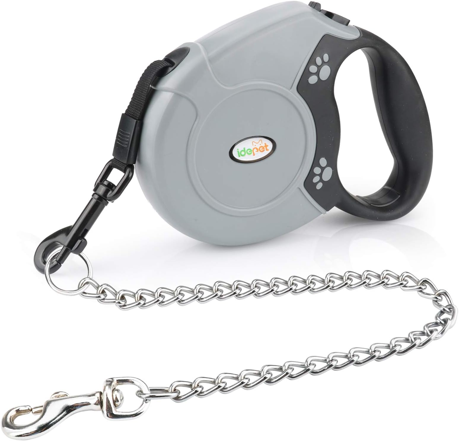 Idepet Heavy Duty Retractable Dog Leash for Small and Medium Dogs, Anti-Chewing Steel Chain 360 Degree Tangle-Free,Break and Lock System,16ft Leash for Dog Walking (Flat Rope)