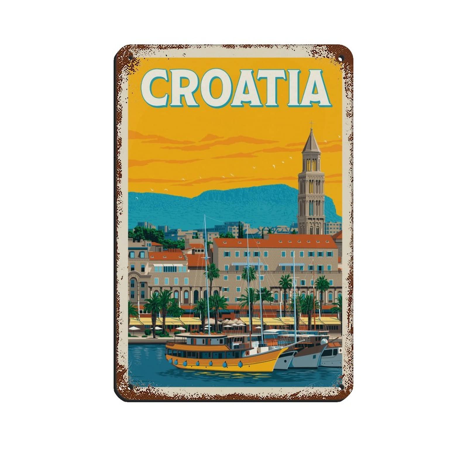 Azolid Tin Signs Retro Croatia Travel Tin Signs Vintage Funny Home Kitchen Bar Club Cave Wall Art Decor 14X20cm