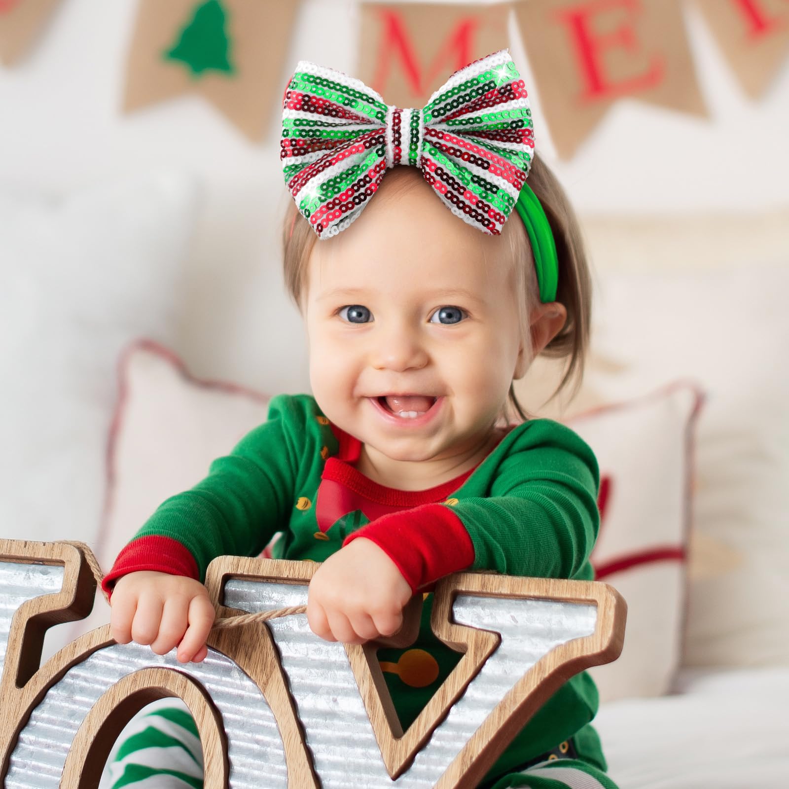 YanJie Valentines Bows Baby Girl Headband Red Bow Baby Pink Headband Heart Newborn Wide Hairbands Valentines Gift Handmade Hair Accessories Infant (RG-Christmas Bow)