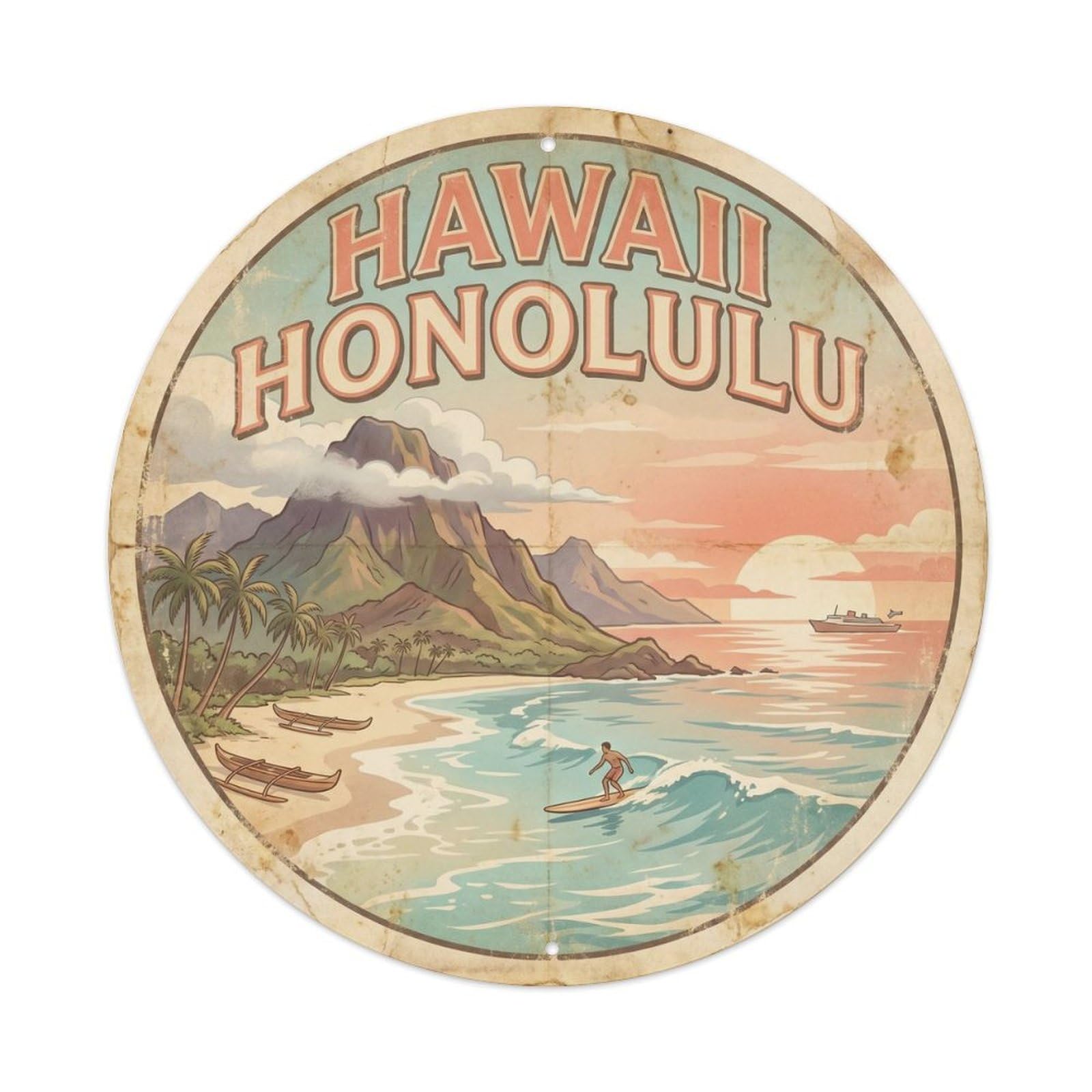 Olyhtr 8X8inch Classic Style Hawaii Honolulu Volcanic Island Heritage Travel Metal Tin Sign