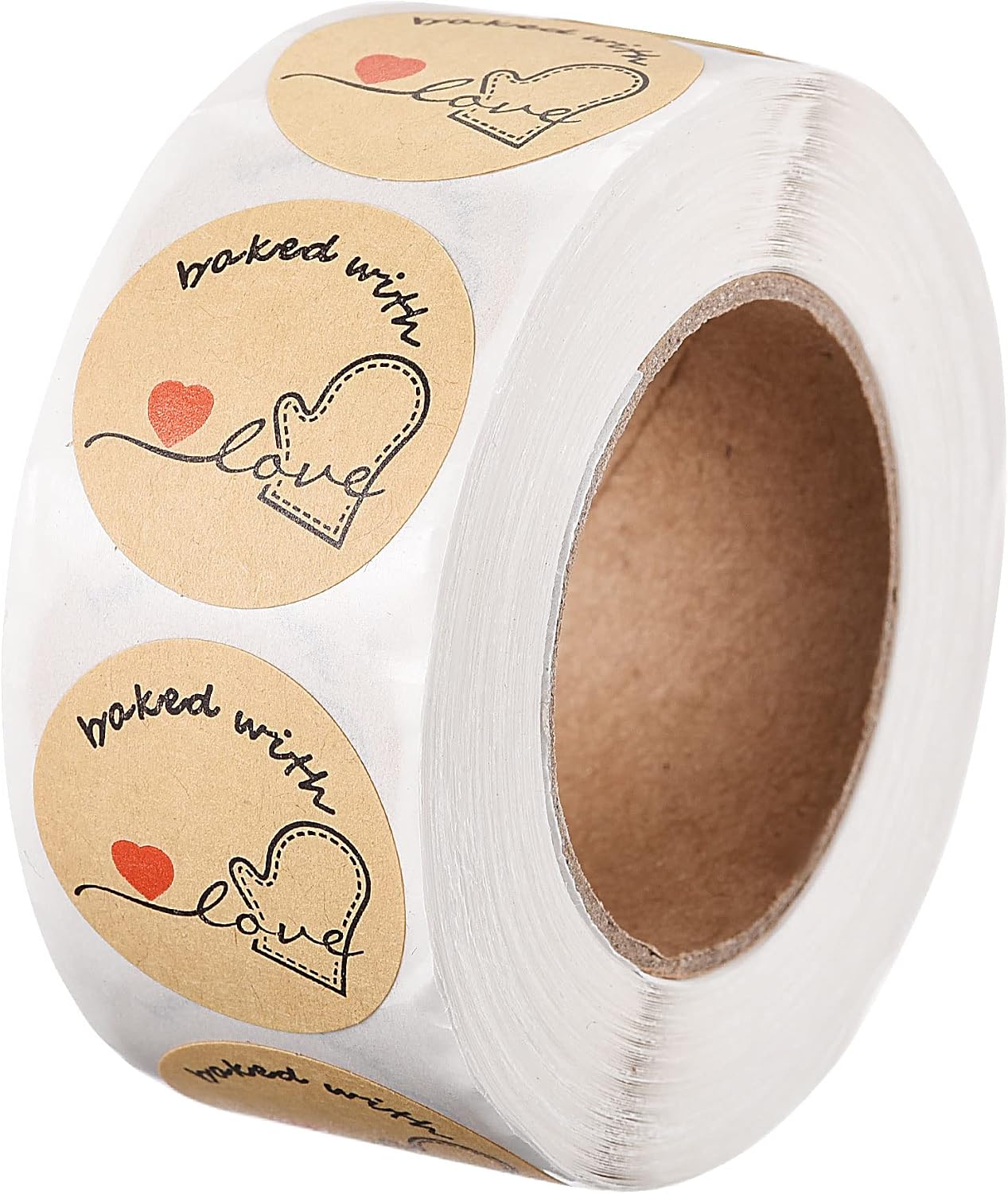 MECCANIXITY Baked with Love Stickers Roll 1 Inch 500 Pieces Labels for Baking Packaging, Handmade Cookies