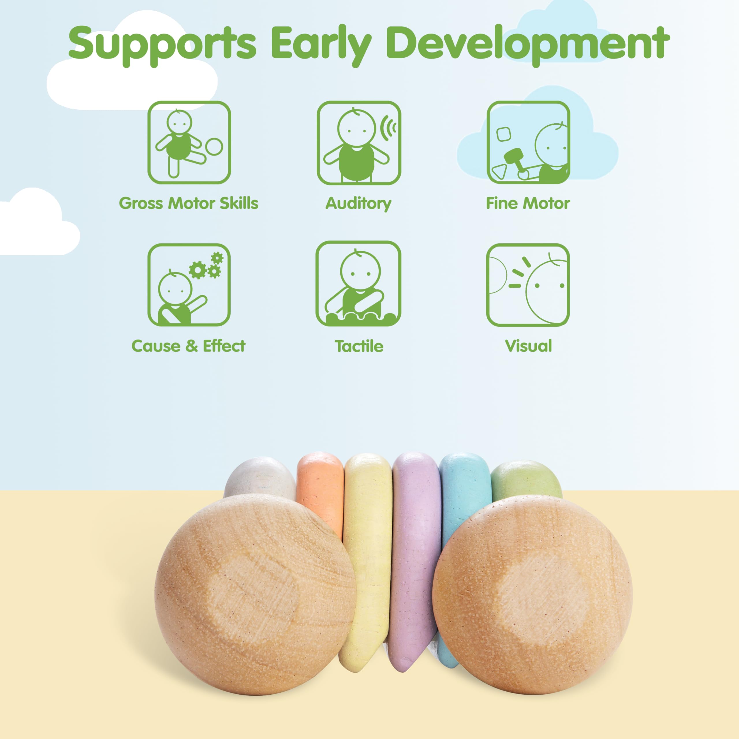 ® Coche de juguete de madera para bebés | Juguete Montessori para bebés | Juguete de madera para bebé con cuerpo flexible | Juguete sensorial y de desarrollo de habilidades motoras durante más 4