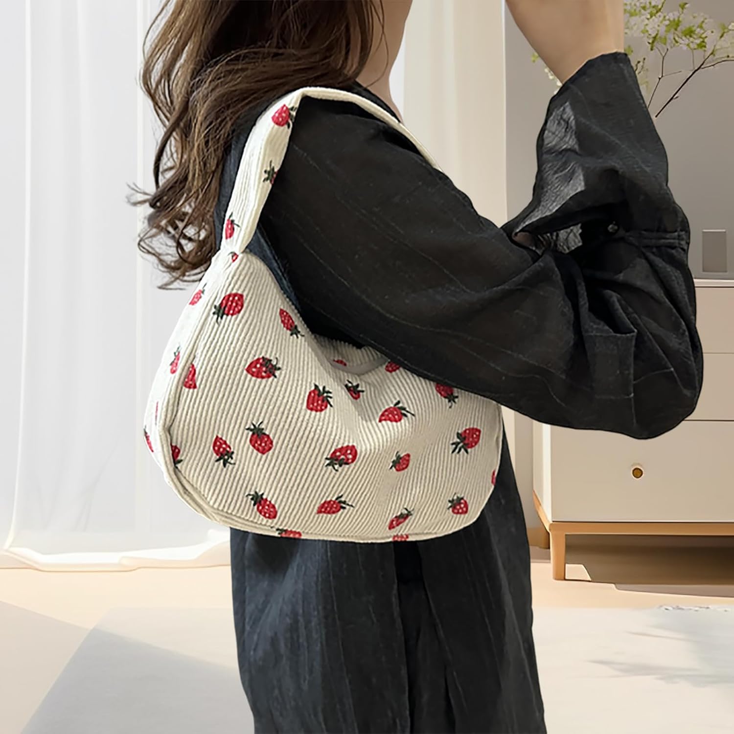 Cute Corduroy Crossbody Bags for Women - Novelty Strawberry Wallet Clutch - Image 3