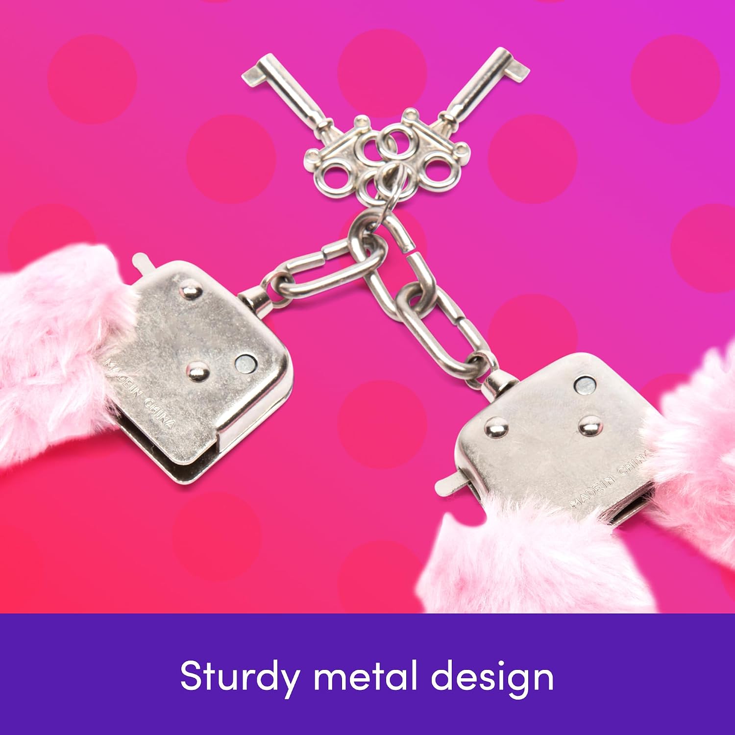 Lovehoney Bondage Boutique Pink Furry Handcuffs | Soft Faux Fur Metal Restraints with Chain & Keys | Beginner Bondage Handcuffs for Couples Sexy Bedroom Play | Kinky Sex Toys & Adult Restraint Games