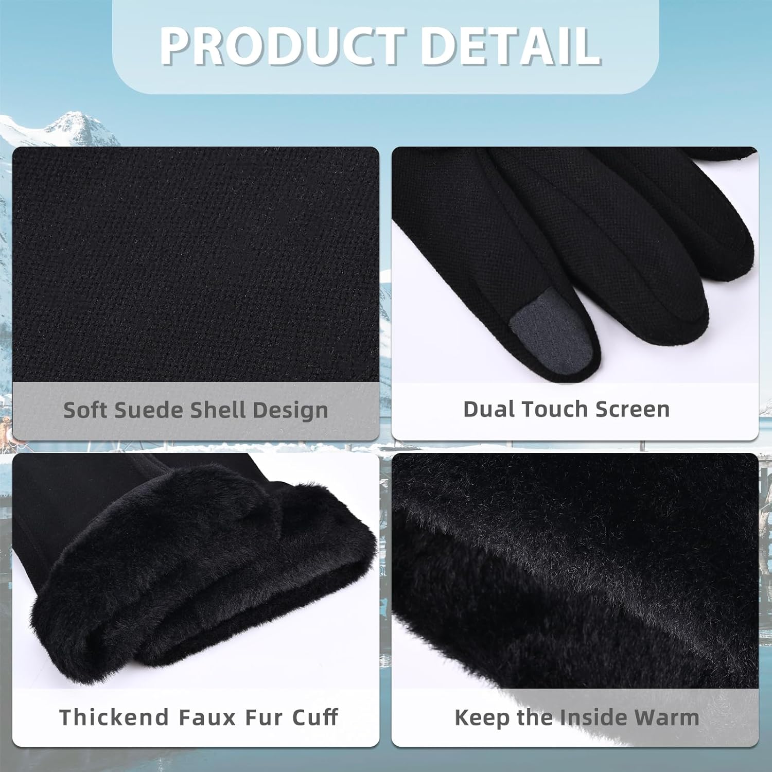 Gloves for Women Girl, Winter Touch Screen, Comfortable and Warm Double-Sided Velvet Lining Thickened Warm Glove - Image 3