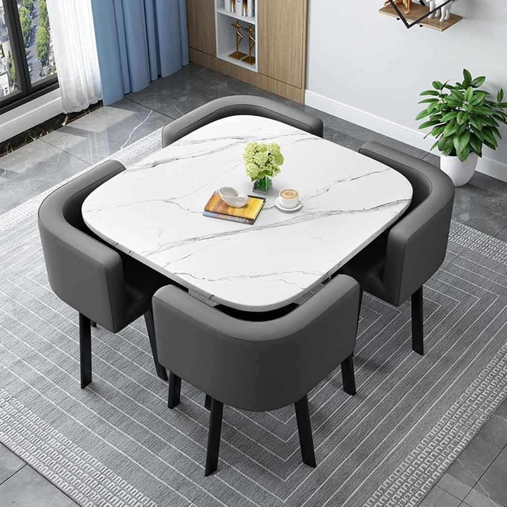 AYCDL Modern Dining Table Set with 4 Durable Chairs Compact Round/Square Kitchen Furniture Ideal for Home Conference and Meeting Rooms 90cm Size Stylish Rec,28-90cm