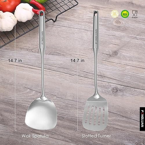 Miniatura 2 de FONGLUAN Wok Espátula de acero inoxidable Turner Heavy Duty Metal Cocina Espátulas Stir Fry Espátula para cocinar y servir