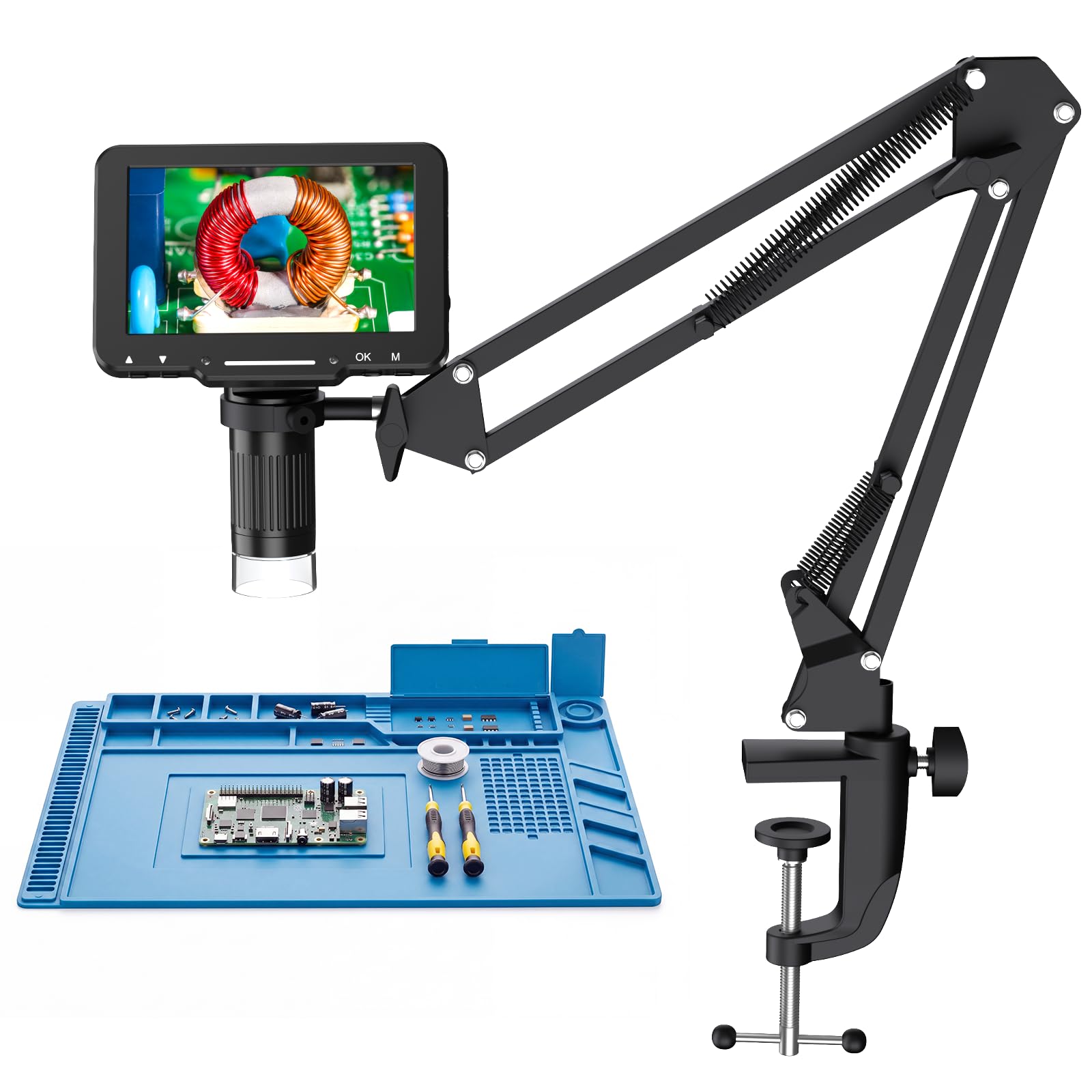 Leipan Digitales Mikroskop mit Flex Arm, 5" HD Display Bildschirm | Mikroskop mit Foto & Video, 8 einstellbare LEDs, Münzprüfung & Löten, Lötlupe für Erwachsene, PC-kompatibel