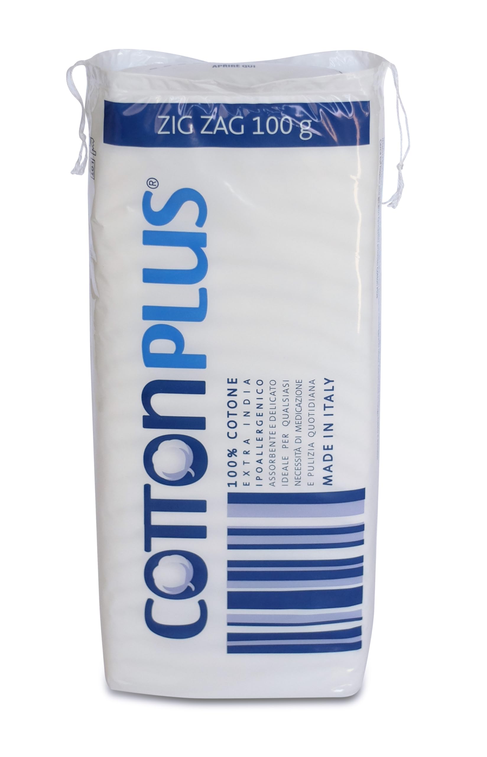 Cotton Plus ZIG ZAG 100 g - LINEA MEDICALE | 100% PURO COTONE IDROFILO CARDATO PER USO MEDICALE | Morbido e assorbente. (Confezione da 2)