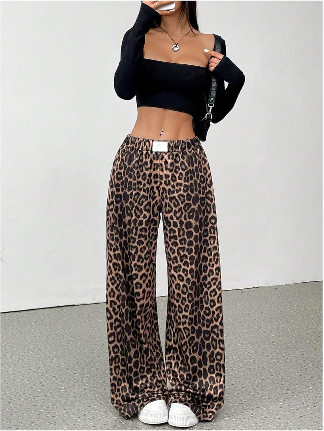 SHENHE Women's Leopard Wide Leg Pants Y2k Elastic Waist Loose Lounge Casual Pants Trousers - Image 6