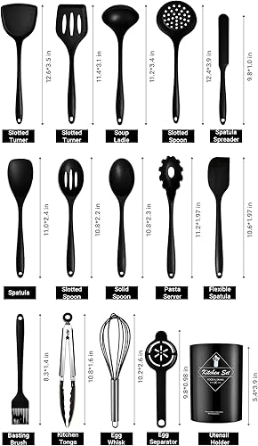 Miniatura 8 de Juego de utensilios de cocina de silicona, juego de 15 utensilios de silicona no tóxicos para cocinar, herramientas de cocina de grado alimenticio