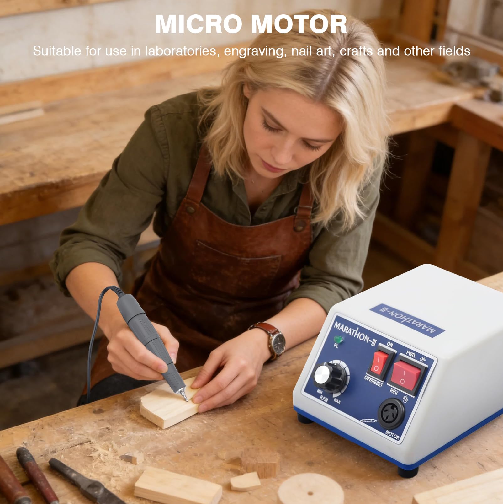 Labor Mikromotor, Mikro-Motor-Griff mit Bügel und Fußpedal, Elektro Mikromotor, 0-35000 U/min, 65W Mikromotor Poliermaschine für Schmuckherstellung, Jade, Glas, Keramik und Kernschnitzerei
