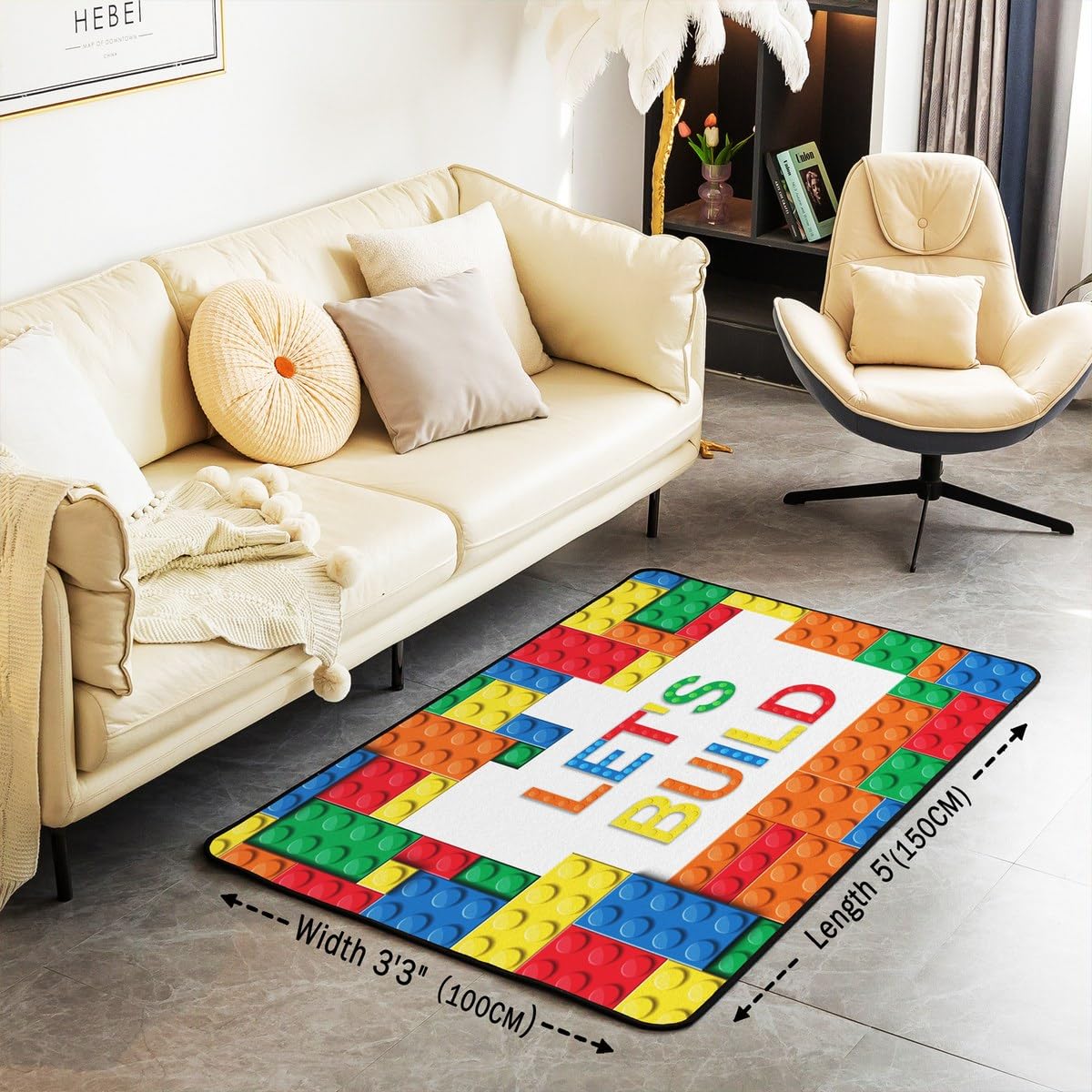 Homemissing Nadruk klocków dywan do salonu 150 x 200 cm dzieci cegła style akcentujący dywan dla chłopców nastolatków kolorowa mata podłogowa dla chłopców kochanka dywan dekoracyjny