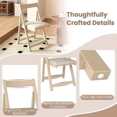 Miniatura 7 de GOFLAME Juego de 8 sillas plegables de comedor, sillas plegables con asiento acolchado y respaldo ergonómico, marco de madera de goma, sillas