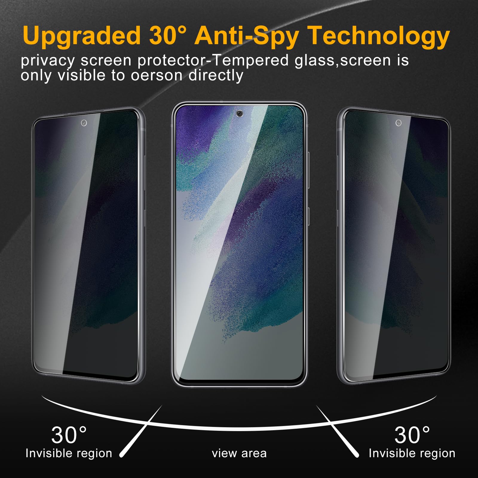 Paquete de 2 protectores de pantalla de privacidad para Samsung Galaxy S21 FE con 2 protectores de lente de cámara, película de vidrio templado antiespía, dureza 9H, protector negro,