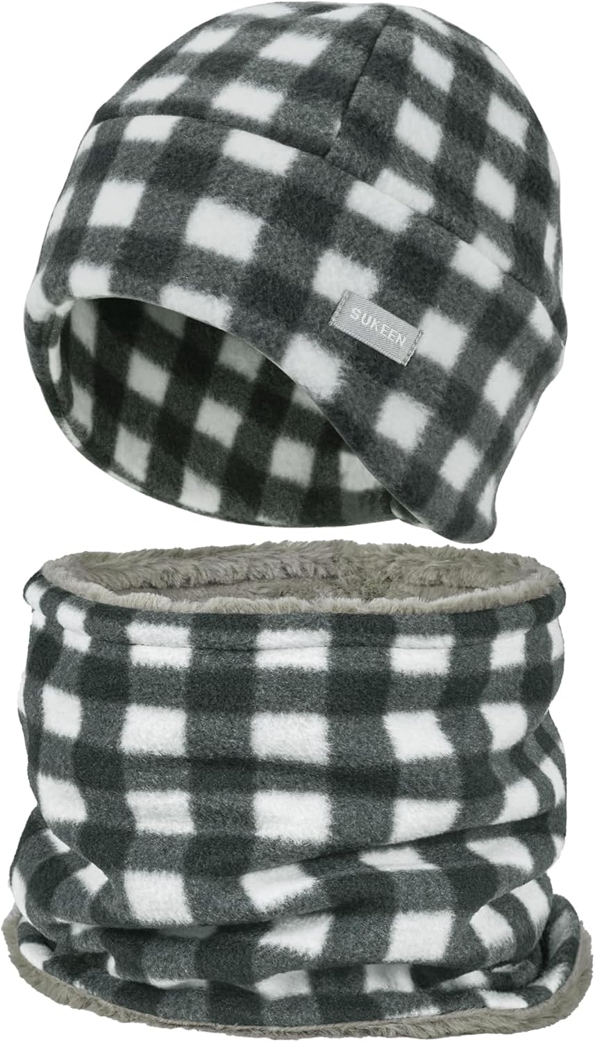 Sukeen Winter Beanie Hat Scarf Set for Men Women Warm Hat with Faux Fleece Neck Warmer Cold Weather Caps for Cycling Outdoor