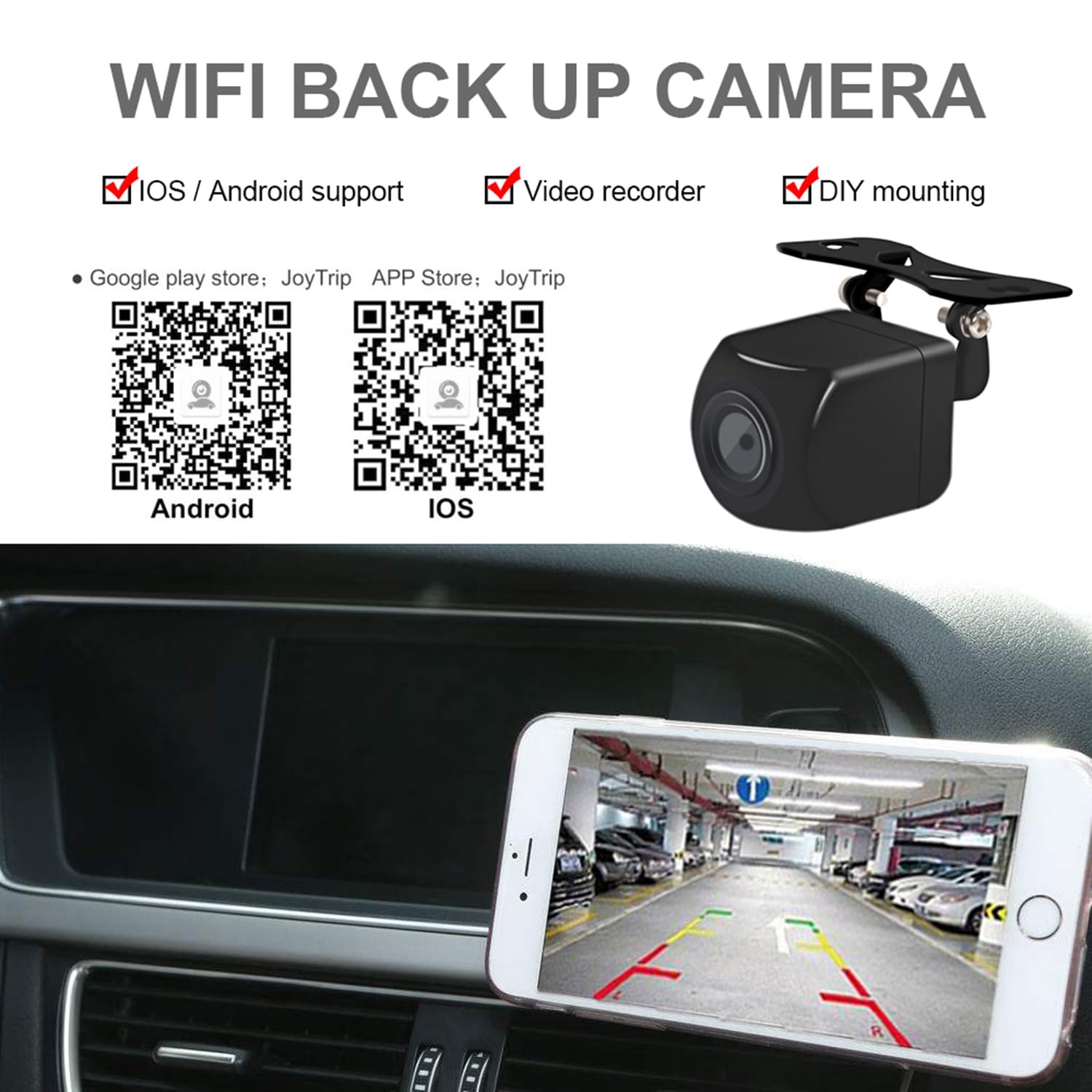 WiFi-Rückfahrkamera 5 V USB/12 V HD Nachtsichtkamera wasserdicht kompatibel mit Android IOS Motorrad Auto Wohnmobil