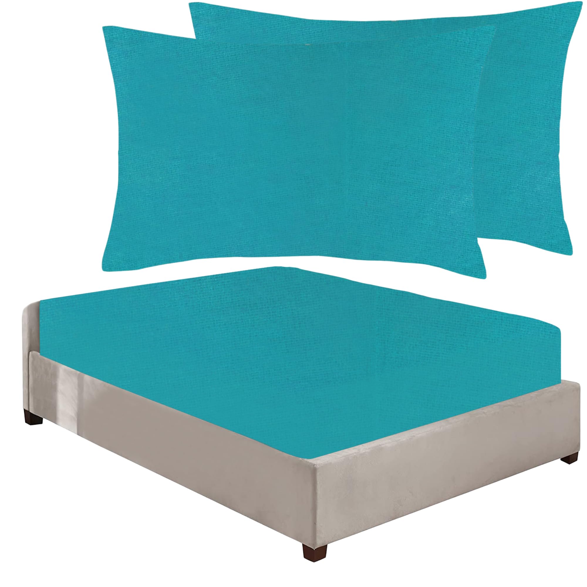 Niys Luxury Bedding Teal 100% Brushed Cotton Flannelette 40Cm/16" Extra Deep Fitted Sheets In 12 Colours (, Super King + Pillowcase Pair)