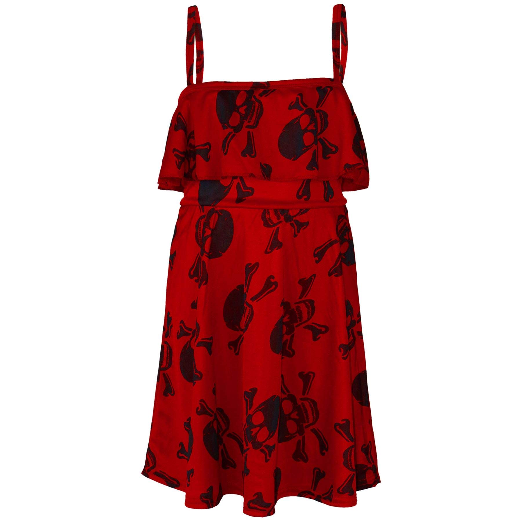 A2z 4 Kids Girls Skull Red Off Shoulder Skater Outfit Stylish And Trendy Party Wear - Plainoff Shoulder 13
