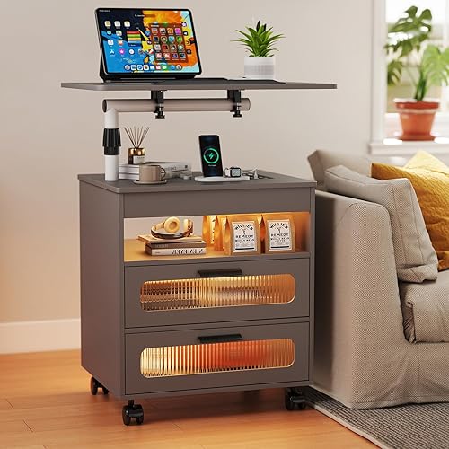 Miniatura 10 de Mesita de noche LED con estación de carga inalámbrica y puertos USBC, tira de luz LED de 24 colores con brillo ajustable y modo de sensor de