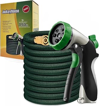 Heavy Duty 100FT / 150FT / 200FT Magic Stretch Flexible Expandable 3 x Expanding Garden Hose Pipe Natural Triple Layer Light Weight Non Kink with 8-Way Zinc Alloy Professional Water Spray Nozzle Gun