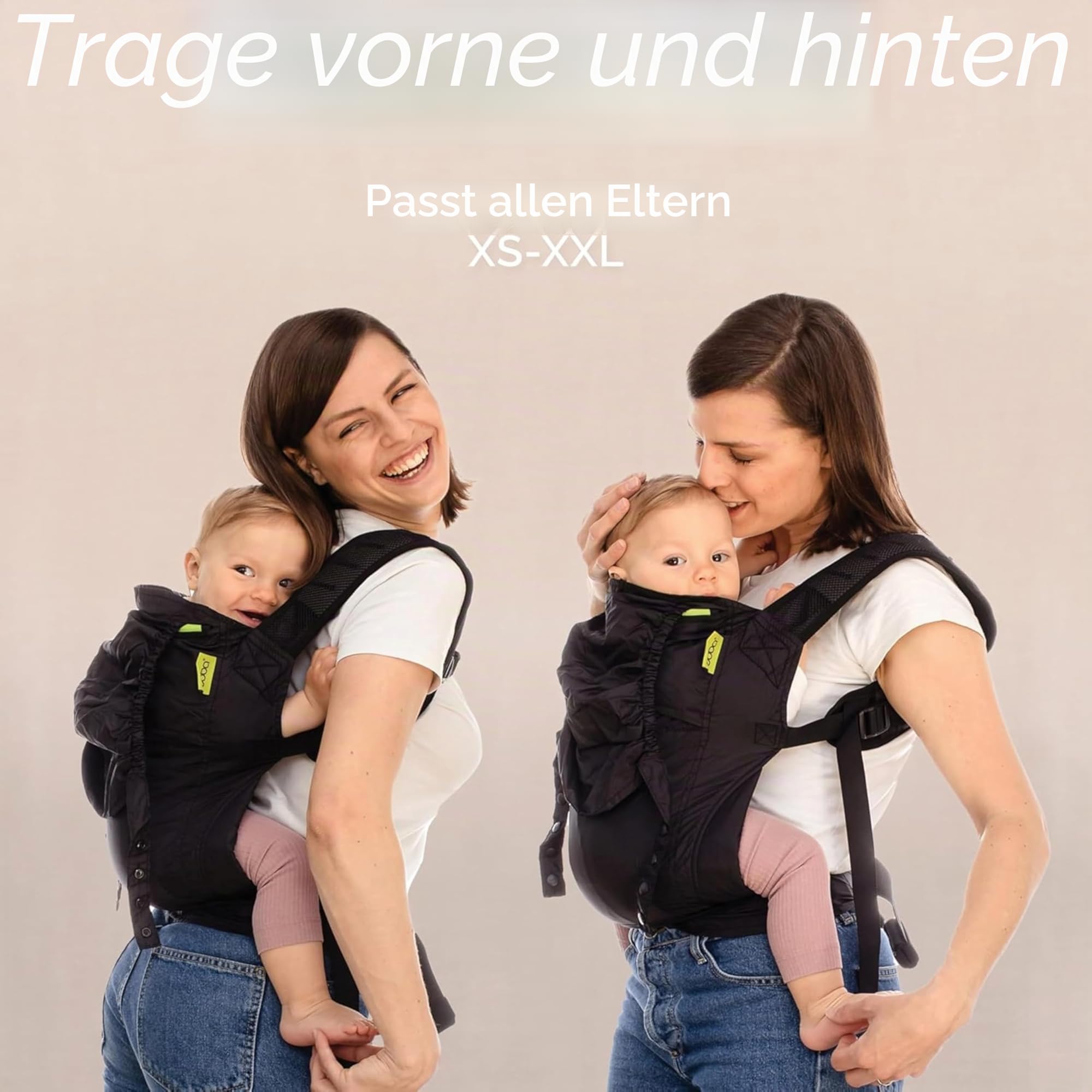 Boba Air Leichte Babytrage & Kleinkindtrage 7-20 kg, Faltbar, Schwarz | Faltbar in die eigene Tasche für Reisen & Wandern, zertifiziert Hüftgesunder Ergonomischer Sitz, Bauch- & Rückentrage.