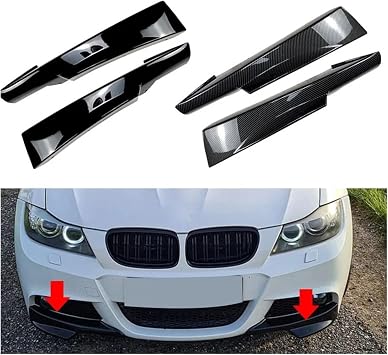 Front Bumper Spoiler Splitter Lip Kit For BMW E90 3 Series 320i 330i Tech LCI 2009 2010 2011 2012 GLOSS BLACK Front Bumper Si Splitter Cover Fog Lamp Intake Spoiler Lip(Carbon Fiber Look)