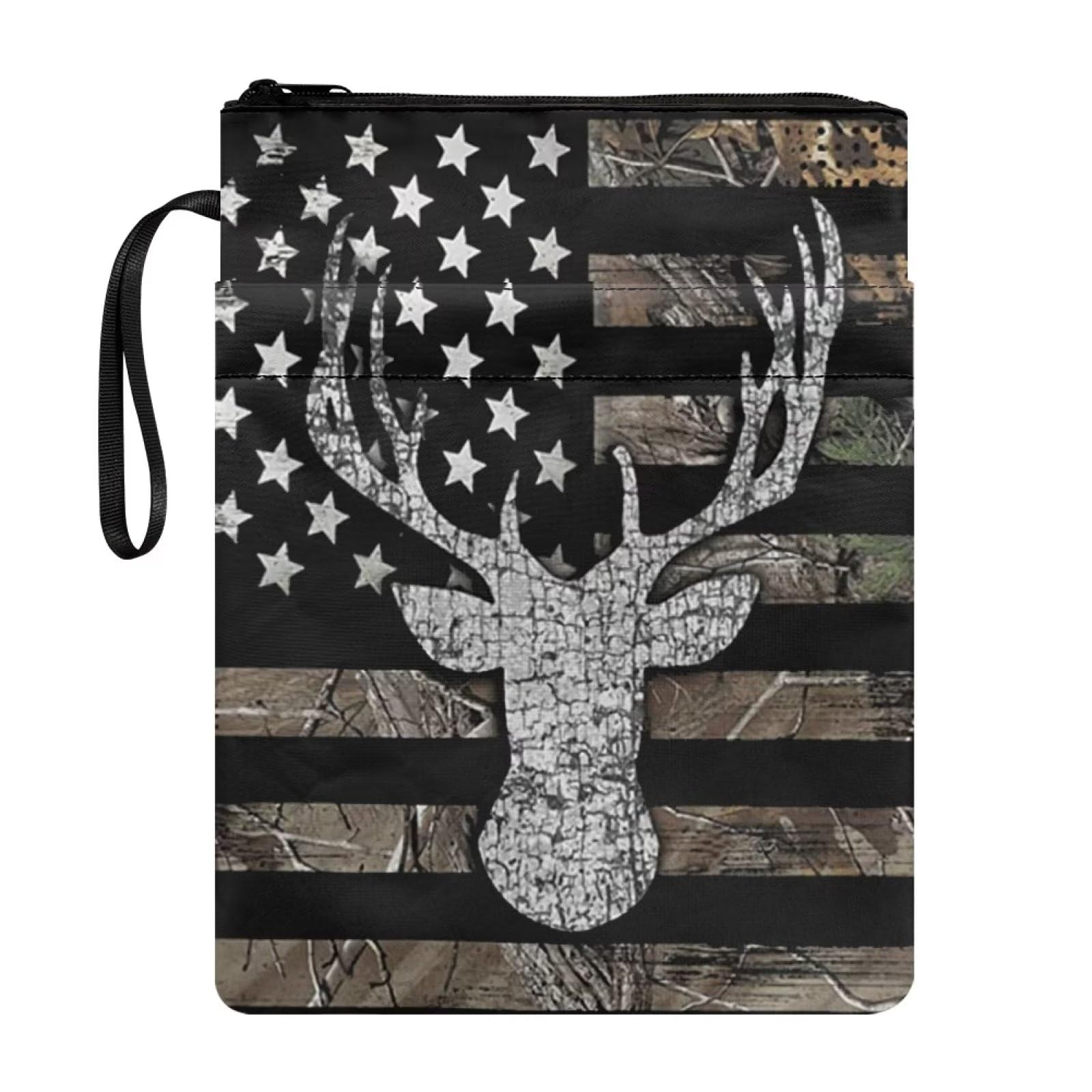 Xoenoiee Deer US Flag Camo Pattern Book Sleeve for Book Lovers Book Covers for Teen Adult Book Sleeve Protector with Zipper Book Sleeve Cover Book Sleeve Pouch