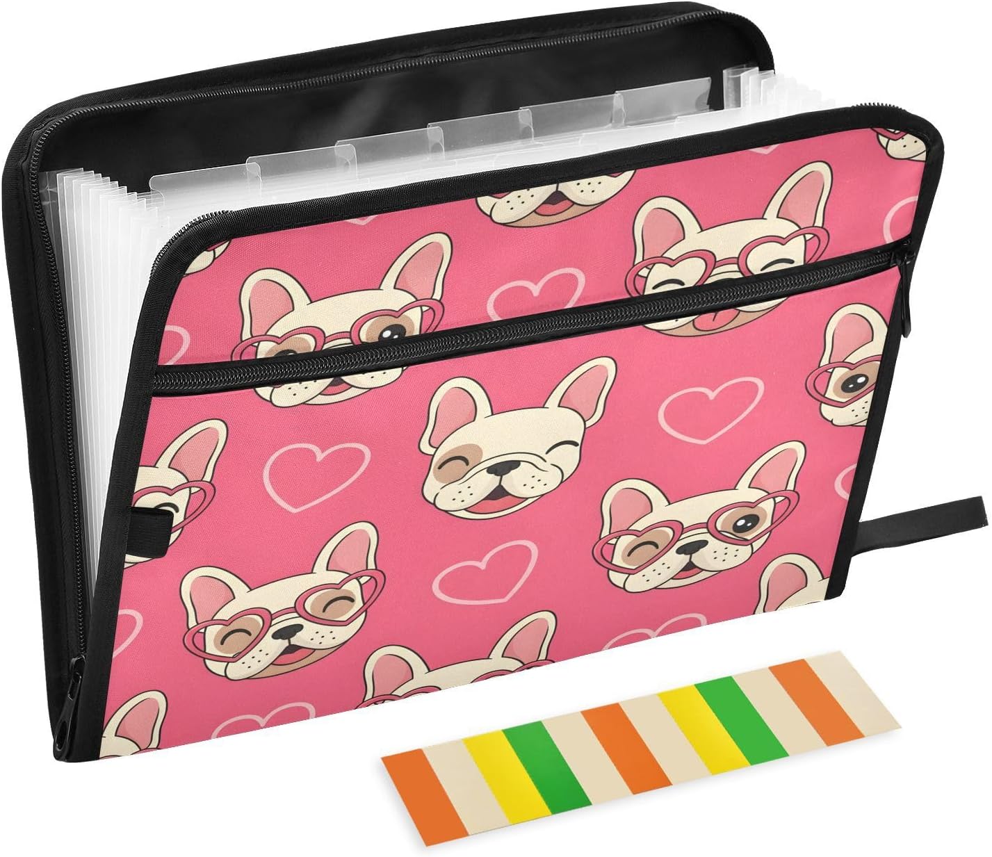 Expanding File Folder Cute Dog Hearts File Folder Organizer 13 Pockets Accordion File Folder Labels Zipper Closure A4 Letter Size for Document Office