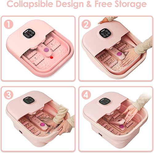 Miniatura 6 de iFedio Spa de pies plegable con calor y control remoto y chorros, spa de pies de pedicura con 6 rodillos de masaje, bañera de remojo de pies con