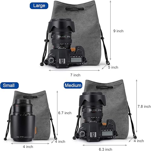 Miniatura 3 de S-ZONE Funda suave para cámara DSLR con cordón para lente compatible con Canon Nikon Sony