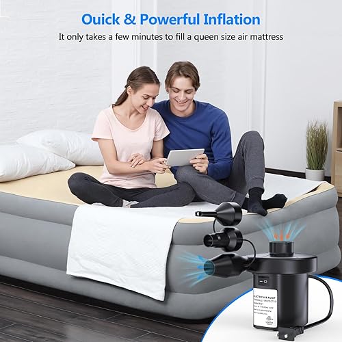 Miniatura 4 de PULIDIKI Bomba de aire eléctrica para inflables, bomba de colchón de aire con 3 boquillas, inflador, bomba de aire rápida para colchones de aire,