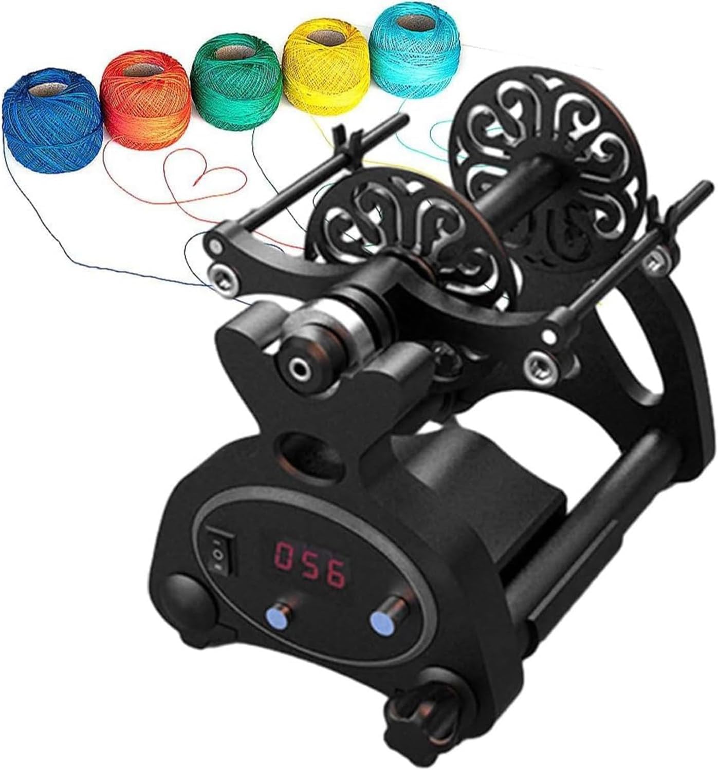Knitting Wool Yarn Winder,Digital Display Mini Electric Spinning Wheel,Automatic Yarn Winding Machine,Wool Spinner,for Yarn Weaving Blending Roving,Black