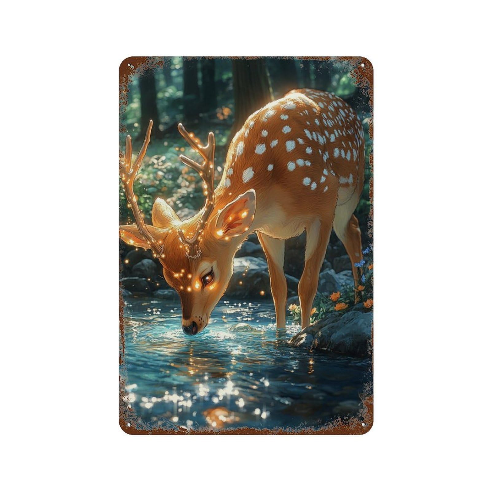 Rust Effect Enchanted Forest Deer-9 Vintage Rust Metal Sign 11.8"x7.9", Decorative Metal Wall Art for Shed, Workshop And Garage Wall Decor