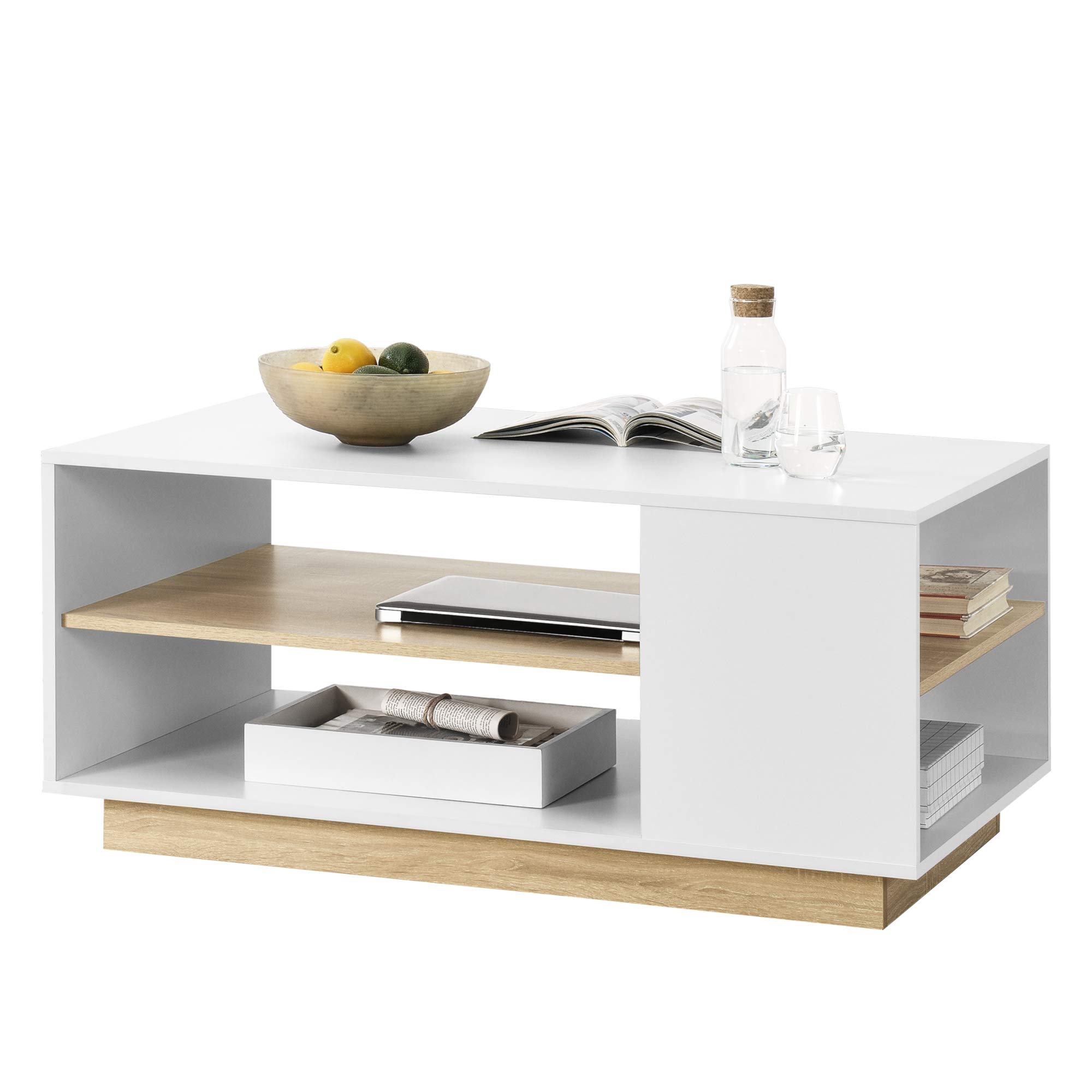 Table Basse Rectangulaire pour Salon Meuble Stylé avec Étagère de Stockage en Panneau de Particules Mélaminé 46 x 100 x 60 cm Blanc Chêne
