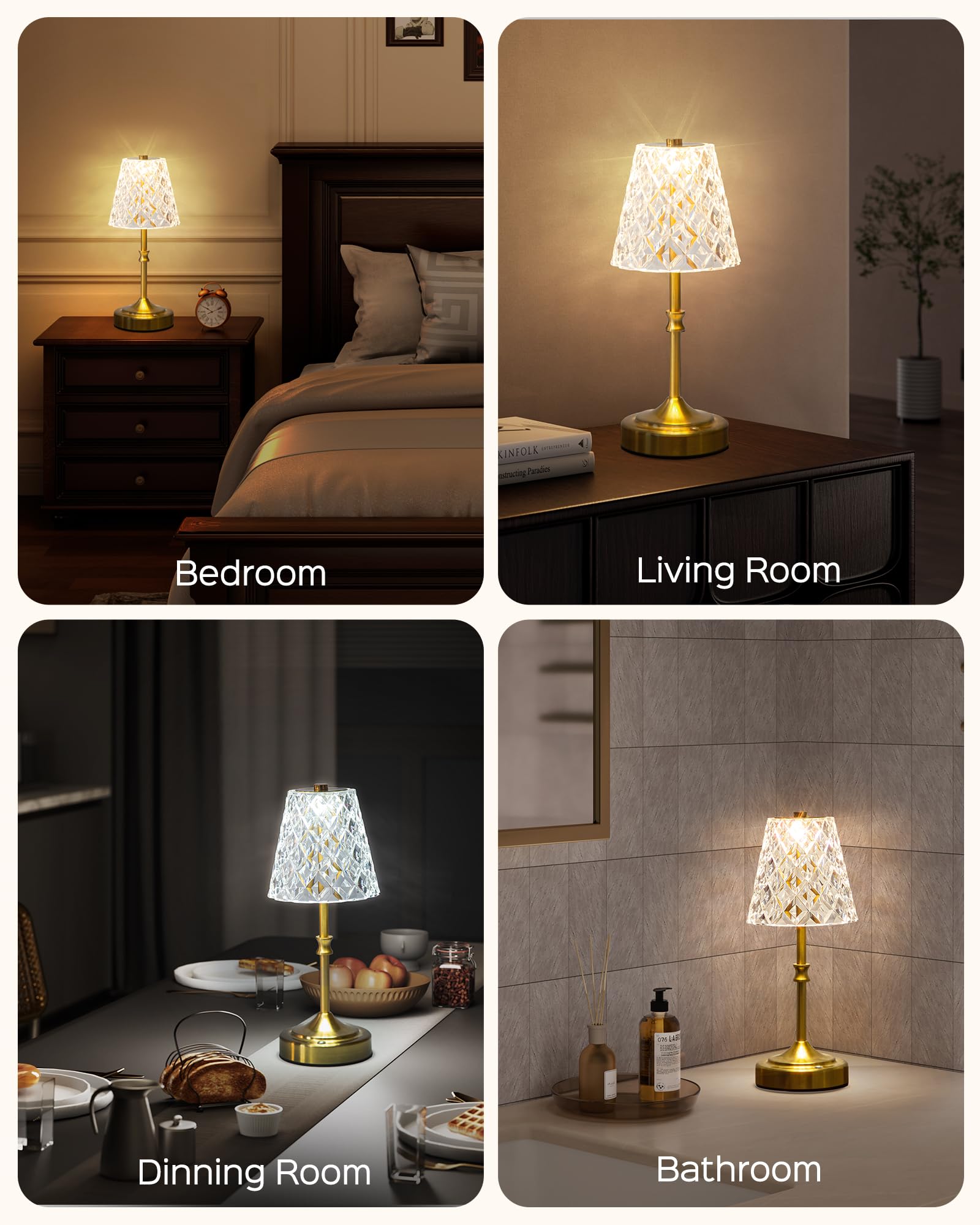 Lámpara inalámbrica recargable, pantalla de cristal acrílico, 3 colores con atenuador integrado, funciona con batería de 5400 mAh, lámpara inalámbrica para encimera de cocina, dormitorio 7