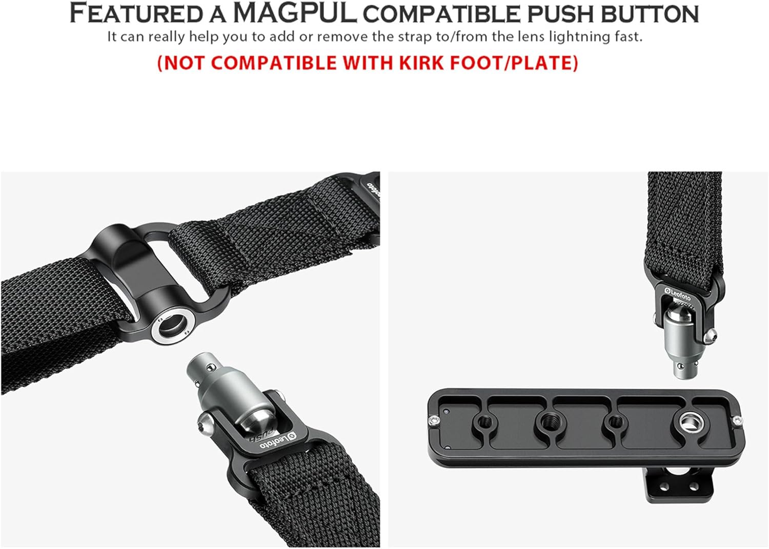 Leofoto SP-01 Push Button Quick Detach Modular Tripod Strap, Left/Right Handed, Nylon Webbing